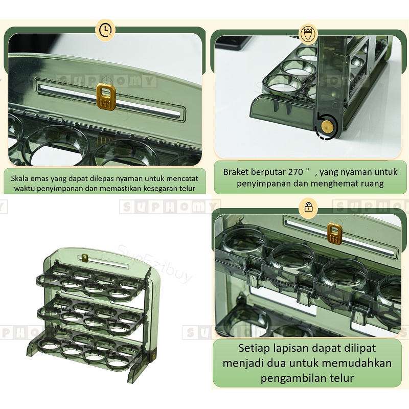 3 Tier Egg Holder Egg Storage Box Organizer/Rak Telur 3 Layers Egg Box/Kotak Penyimpanan Telur Rak Serbaguna 24 Lubang