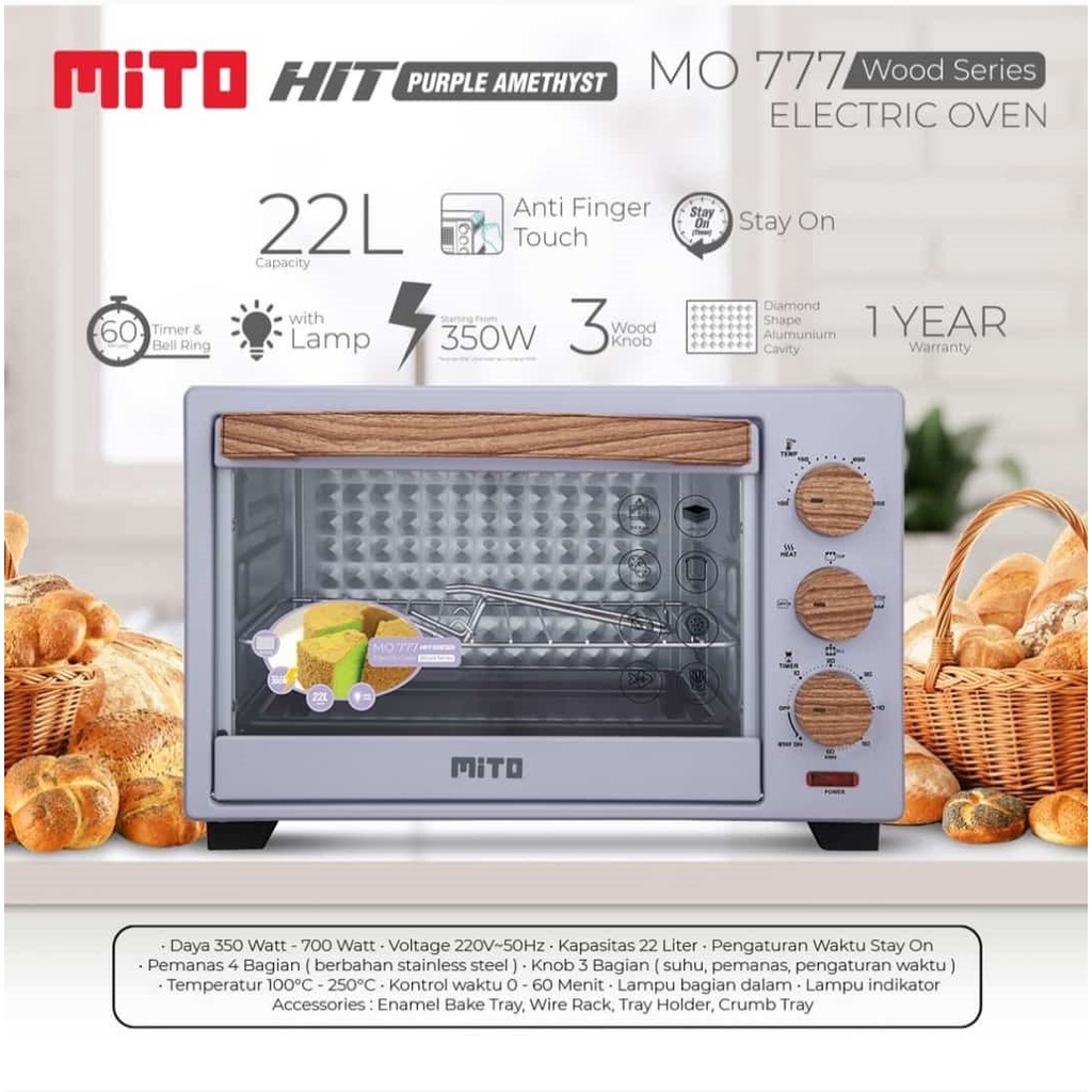 MITO Oven Listrik MO777 HIT (Wood Series) Kapasitas 22 Liter