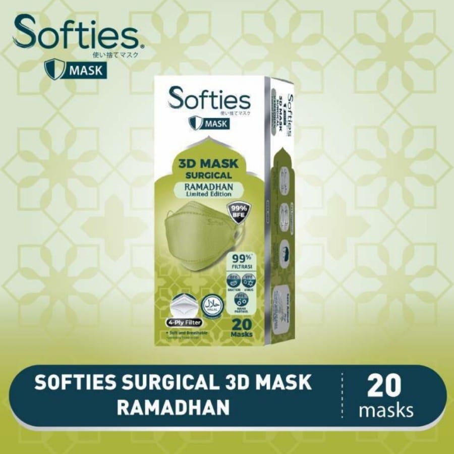 SOFTIES SURGICAL MASK 3D SERIES 4-PLY MASKER MEDIS ISI 20 PCS - RAMADHAN