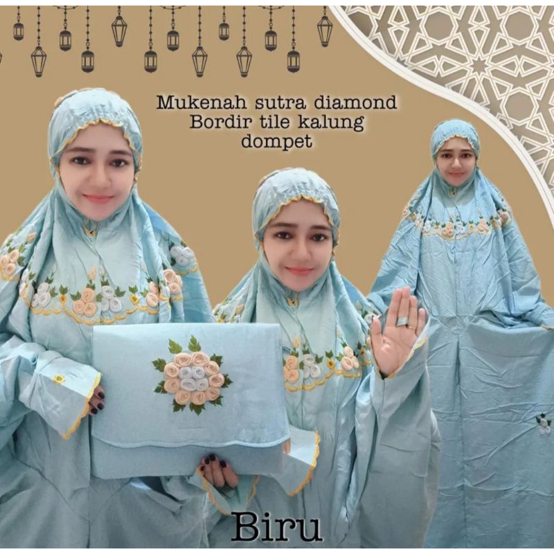 Mukena sutra diamond bordir tile kalung / mukena sutra diamond terusan
