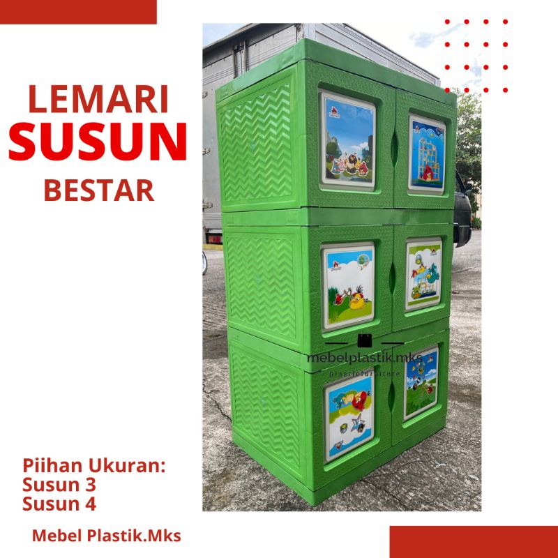 Lemari Plastik Pakaian Bestar Susun 3 - Susun 4 Tanpa Kunci/Kunci