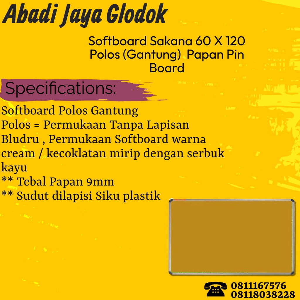 

Softboard Sakana 60 X 120 Polos (Gantung) / Papan Pin Board