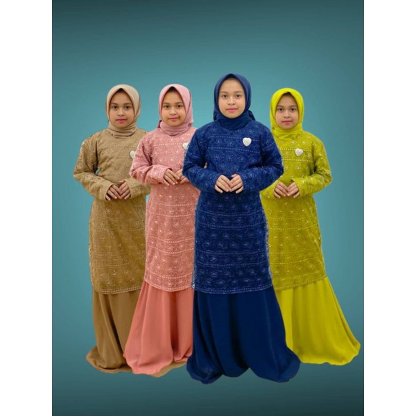 PB Prilly Busana - ALINDA ANAK DRESS DUYUNG TILE BORDIR MIX CERUTY MALAYSIA - GAMIS COUPLE IBU ANAK - GAUN SERAGAM MOMS KIDS - GAUN ANAK - GAUN ANAK PESTA