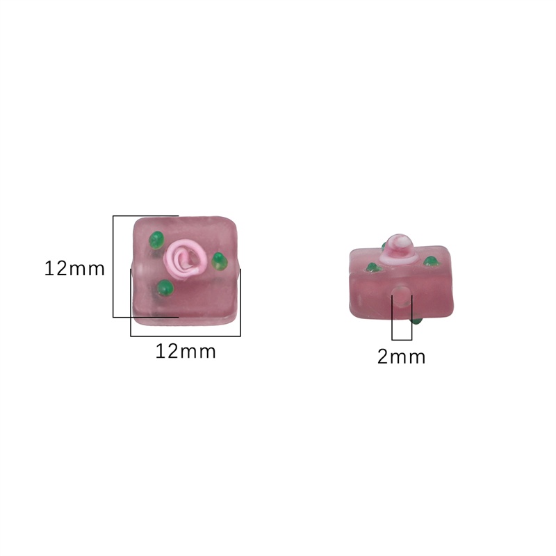 2pcs 12mm Manik-Manik Kaca Frosty Hand-Painted Lucu Bunga Square Charm Beads Untuk Kalung Gelang Anting DIY Membuat Perhiasan