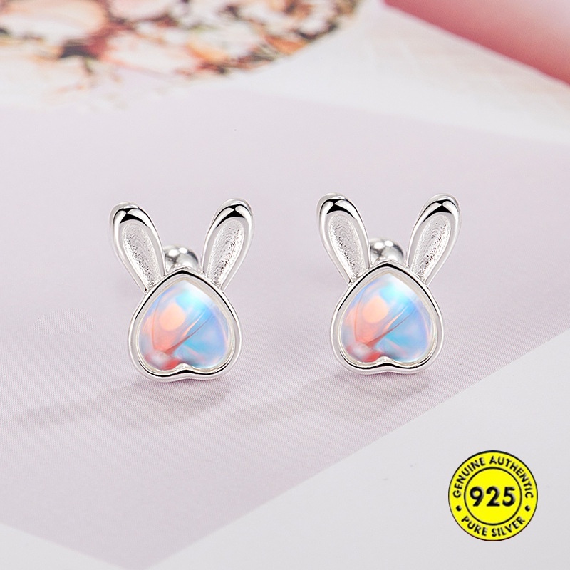 Anting Telinga Kelinci Moonstone Bentuk Hati Cute Screw Ear Lock Anti Hilang U1446