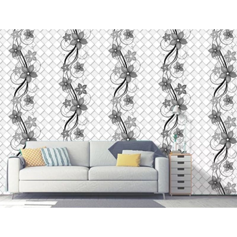 Wallpaper dinding motif bunga hitam salur 45cmx 10m motif cy1076