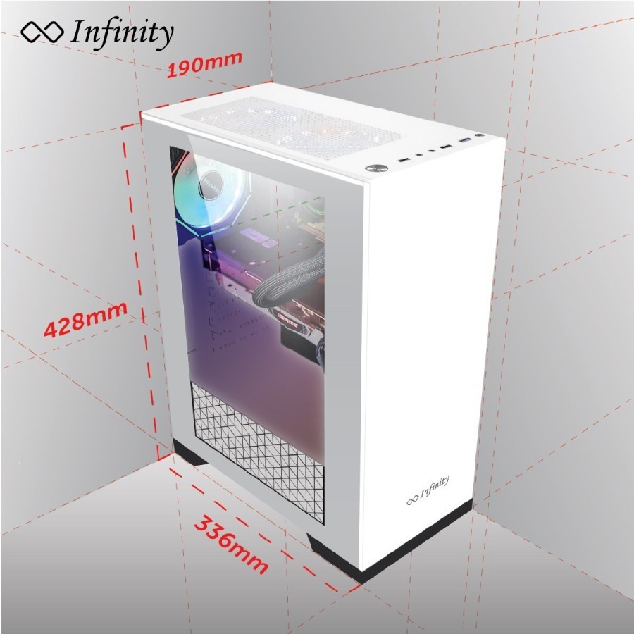 Casing INFINITY FLASH V3 WHITE Tempered Glass - ATX, mATX Gaming Case