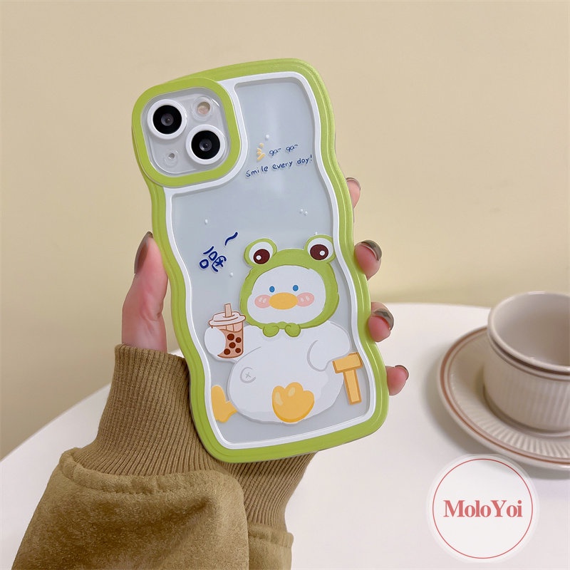 IPHONE Casing Ponsel Kompatibel Untuk Iphone11 12 13 14 Pro Max 6Plus 8Plus X XR XS Max 14 7 8 6s 6 Plus SE 2020 Wavy Edge Lucu Kartun Bebek Susu Teh Lembut Tpu Penutup Belakang