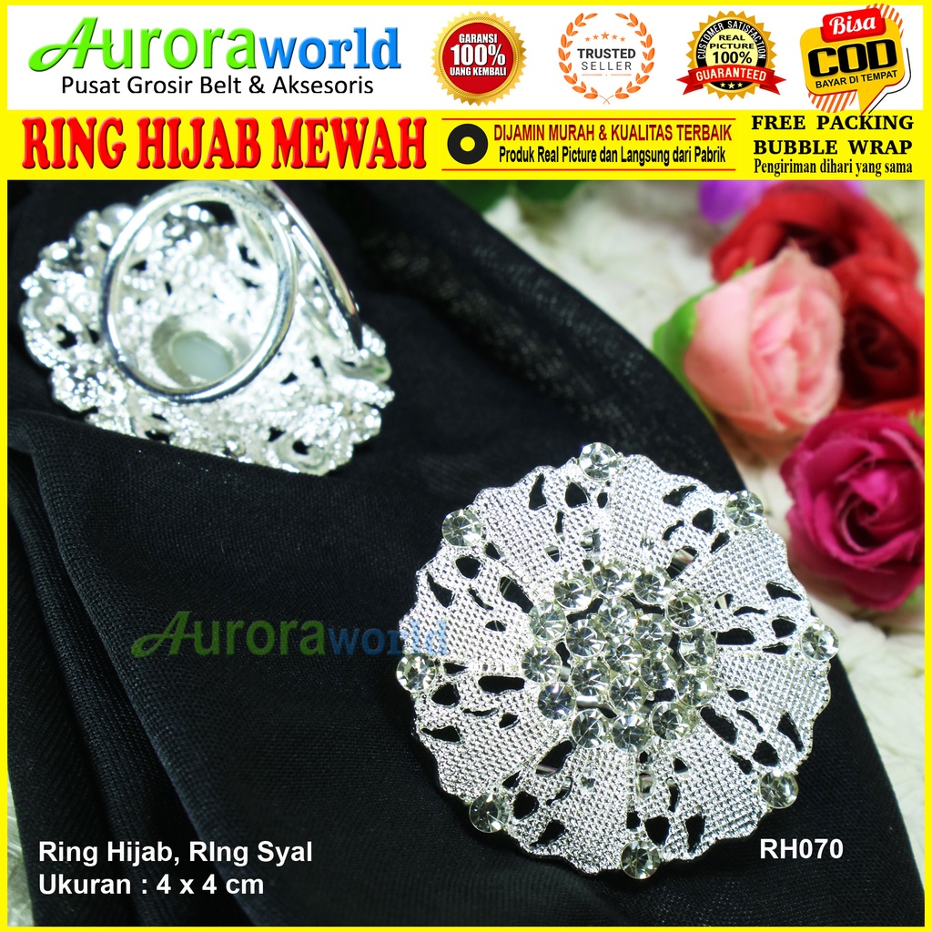 Auroraworld Ring kerudung aksesoris hijab bros ring syal permata Ring Pashmina Berlian mutiara Mewah bros cincin kerudung scarf hiasan jilbab fashion Terbaru 01