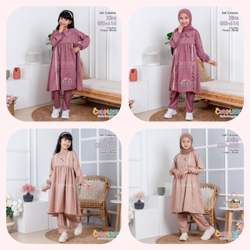 *READY MURAH (8-15th/remaja) Setelan tunik bordir anak plus bordir bahan katun toyobo premium by Cut