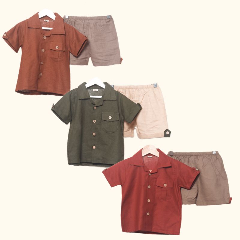 DIANDRA SET BOY - Promo 10.10 Baju Setelan safari Anak Bayi Baby Kids Cowok  LakiLaki Lucu Murah katun 1 2 3 4