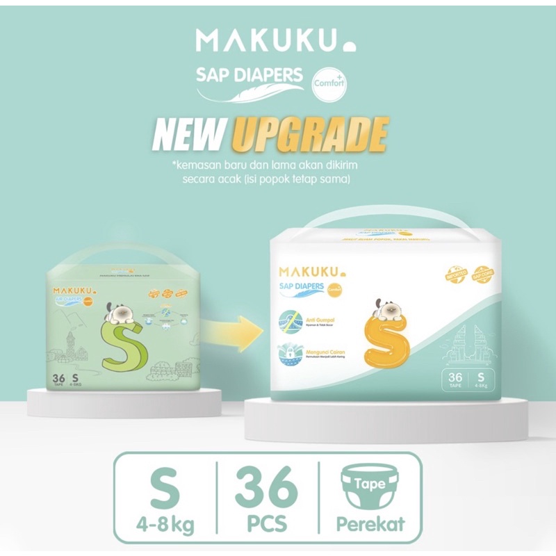 MAKUKU SAP DIAPERS COMFORT + POPOK BAYI SAP 1 KARTON ISI 8 PACk NB/S/M/L/XL