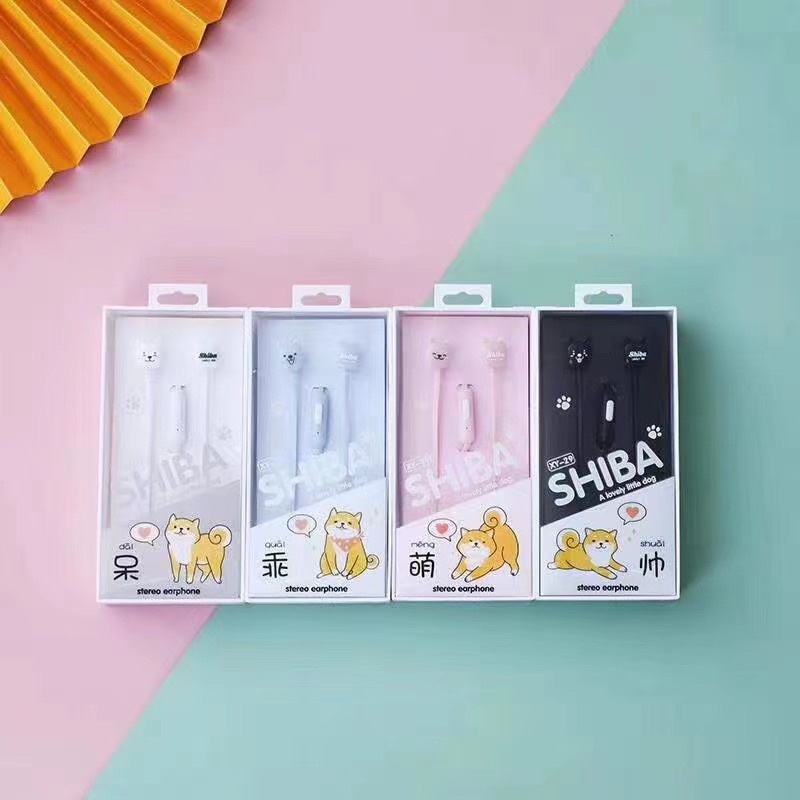 [ XY 29 ] Headset Earphone motif  SHIBA animasi little DOG seri XY-29 Earphone Lucu Unik Imut so cute in ear