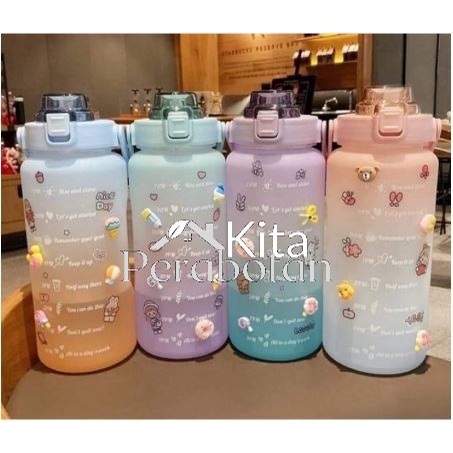 BOTOL AIR MINUM VIRAL AUREL KAPASITAS 2 LITER DENGAN SKALA PENGINGAT WAKTU BPA FREE//BOTOL MINUM 2 L