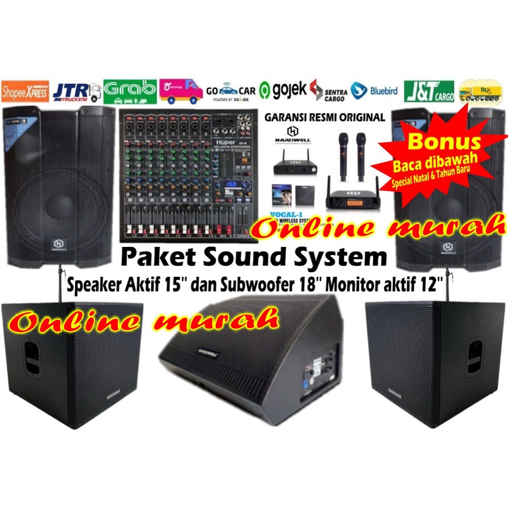 paket hardwell dsr 15 pro 2bh subwoofer elex 118a monitor aktif 12''