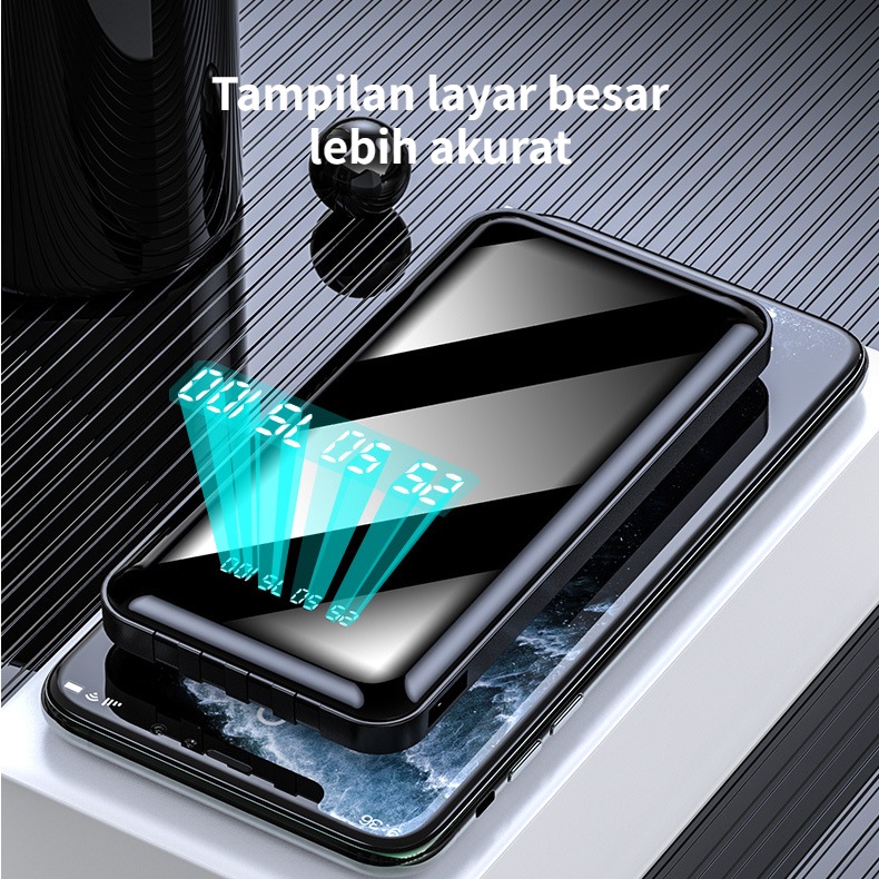 Power bank 20000 mAh Digital LED catu daya seluler 18W port pengisian cepat pengisi daya portabel built-in 4 kabel