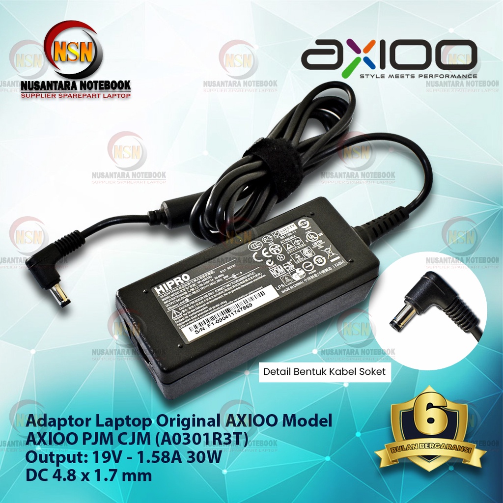 Adaptor Charger Original Hipro 19V - 1.58A For Laptop Axioo PJM CJM