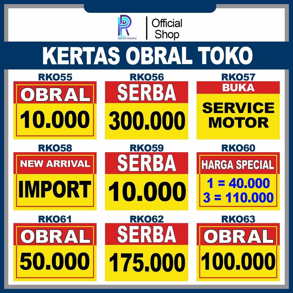 

KERTAS HARGA BANDROL / NAMETAG HARGA JUALAN / KERTAS OBRAL TOKO / HARGA BANDROL RKO51