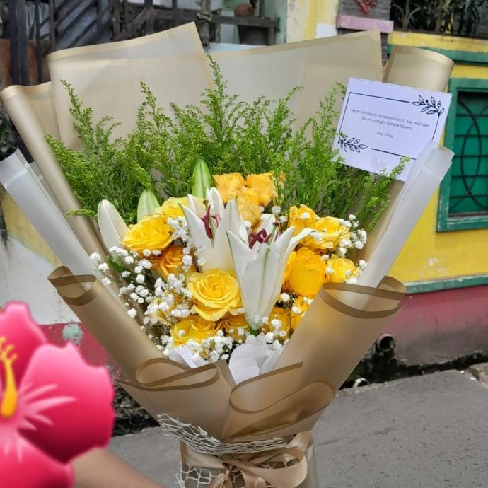 BUKET BUNGA BESAR KUNING BOUQUET BUNGA ASLI 20 TANGKAI HTYJ695464Y