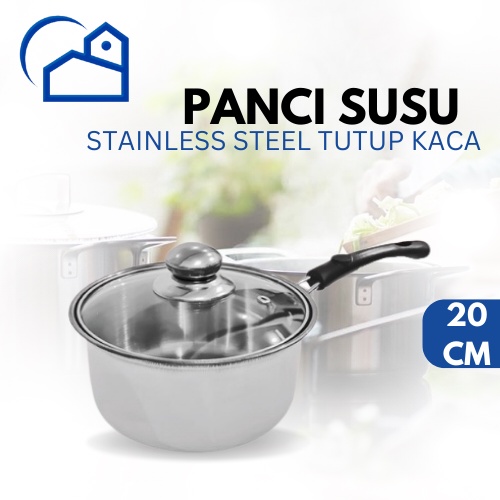 Panci Susu Stainless Steel Tutup Kaca 20Cm - Milk Pot Stainless Steel Multifungsi 2120