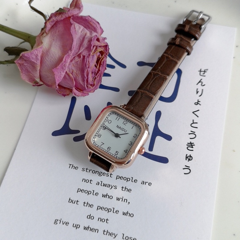 Jam Tangan Wanita RJ-33 Analog Quartz Strap Kulit Kotak korea