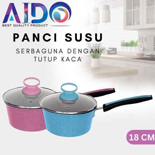 Panci Susu Enamel 18cm 4118 Pink Biru Tutup Kaca/PANCI ENAMEL 18CM -4118 / PANCI SUSU ENAMEL UK 18CM