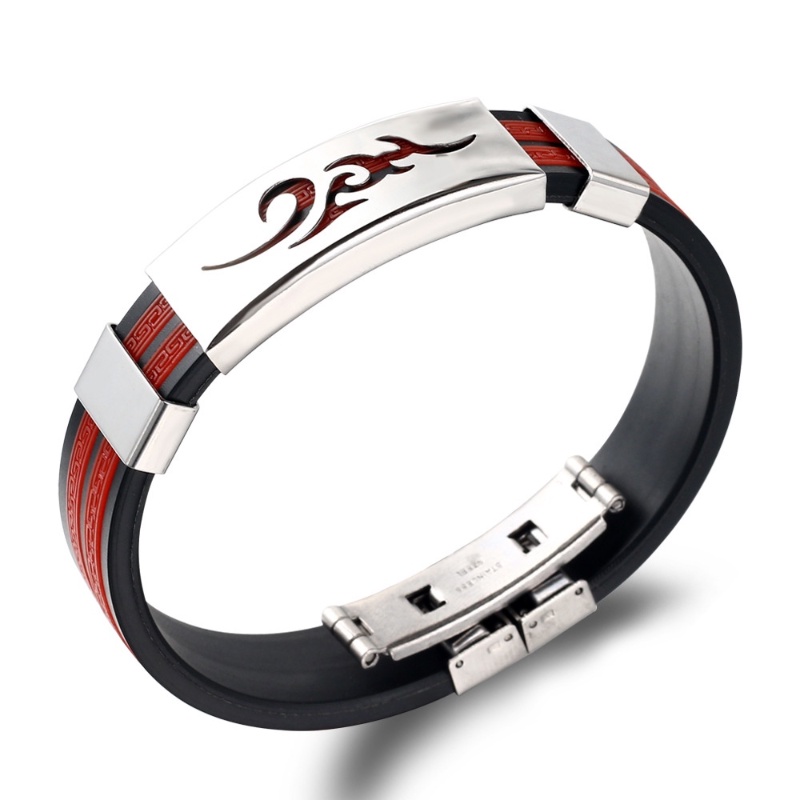 [Z H Jewelry] Fashion Pria Silikon Naruto Gelang Stainless Steel Hip Hop Pesta Perhiasan Aksesoris