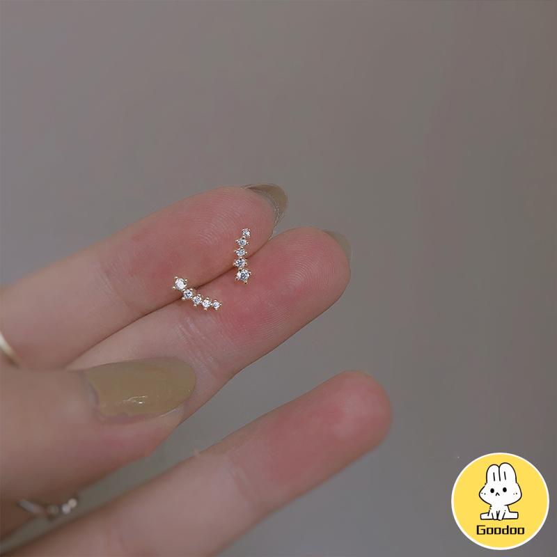 Anting Zirkon Set Mikro Sederhana  Baris Kecil Berlian Geometris  Anting Gandum Kecil yang Lucu -Doo