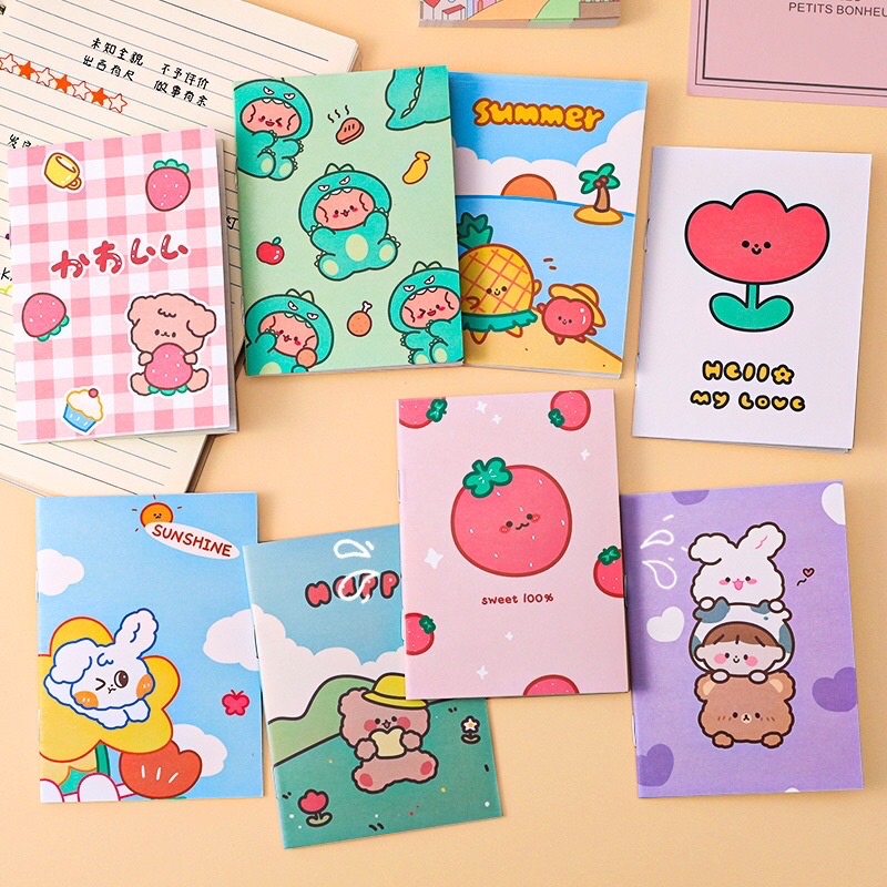 READY STOCK BISA COD - NOTEBOOK SAKU KERTAS TIPIS LEMBAR A7 BUKU TULIS CATATAN NOTEBOOK DIARY KAWAII LUCU KARAKTER KARTUN HEWAN IMUT GAYA ANAK PEREMPUAN DESAIN REMAJA CEWEK KOREA HARD COVER SAMPUL UNIK FANCY JURNAL SCRAPBOOK MURAH VIRAL BERGARIS PINK