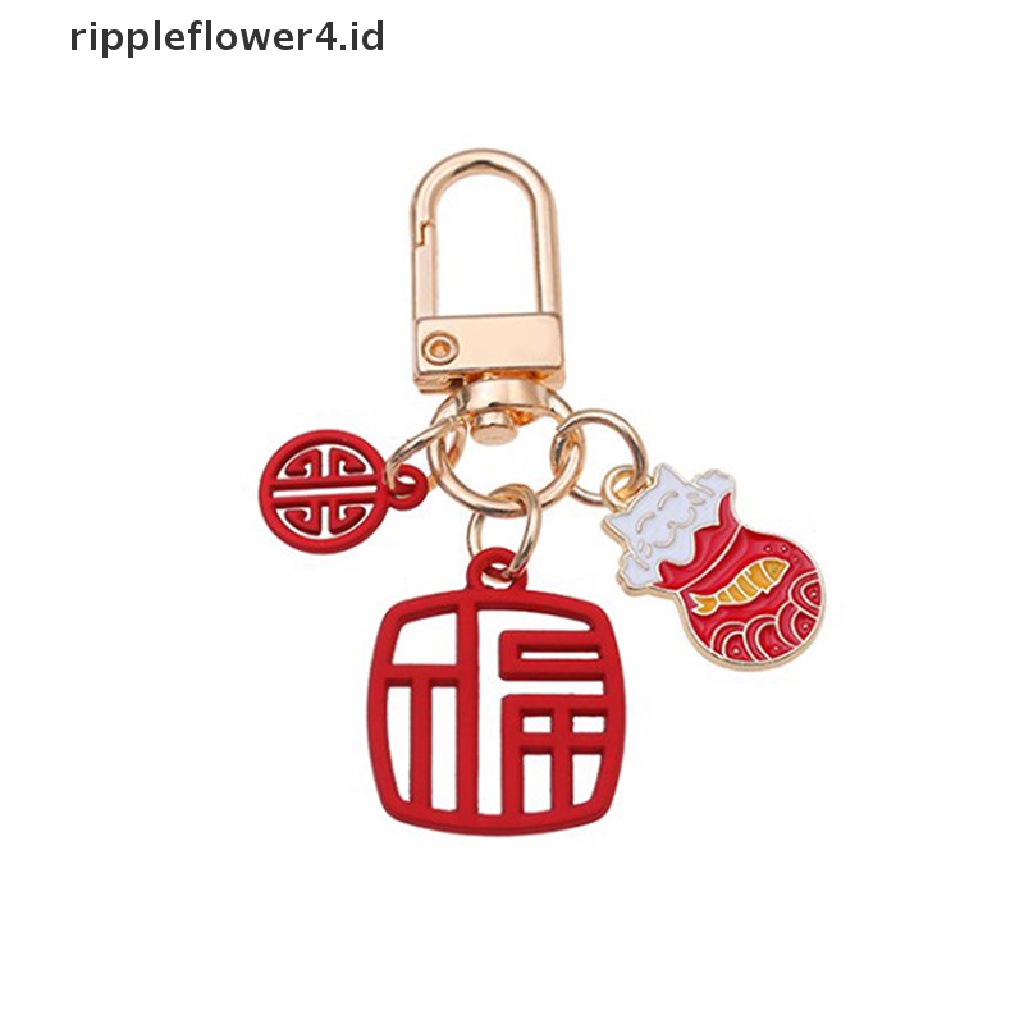 {rippleflower4.id} Gantungan Kunci Kucing Saku Good Luck Fashion Warna Emas Imlek Merah~