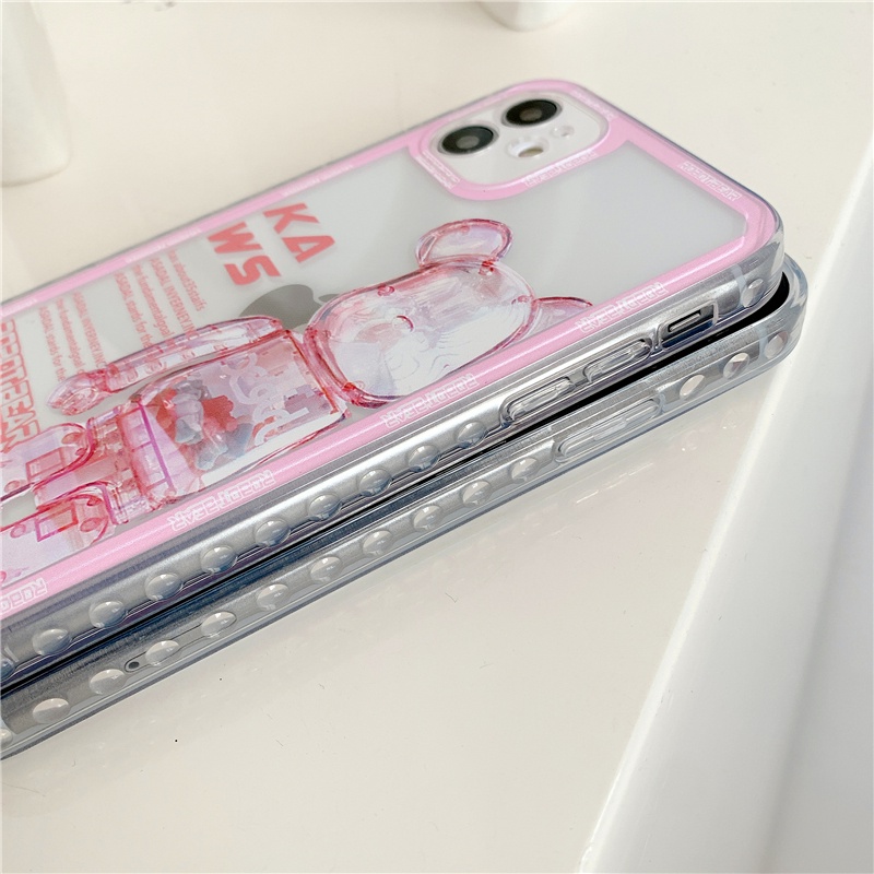 IPHONE Fashion Wave Violent Bear Transparan Phone Case Kompatibel Untuk Iphone13 12 11 Pro Max X Xs XR Frosted Edge Shock Resistant Lembut TPU Back Cover