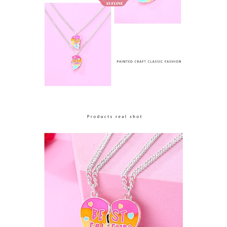 2 Pcs fashion bestie Pelangi Berbentuk Hati Kalung Cinta Anak Sahabat Baik Terbaik Kartun Tetes Minyak Liontin Surat Kalung [ZXL]