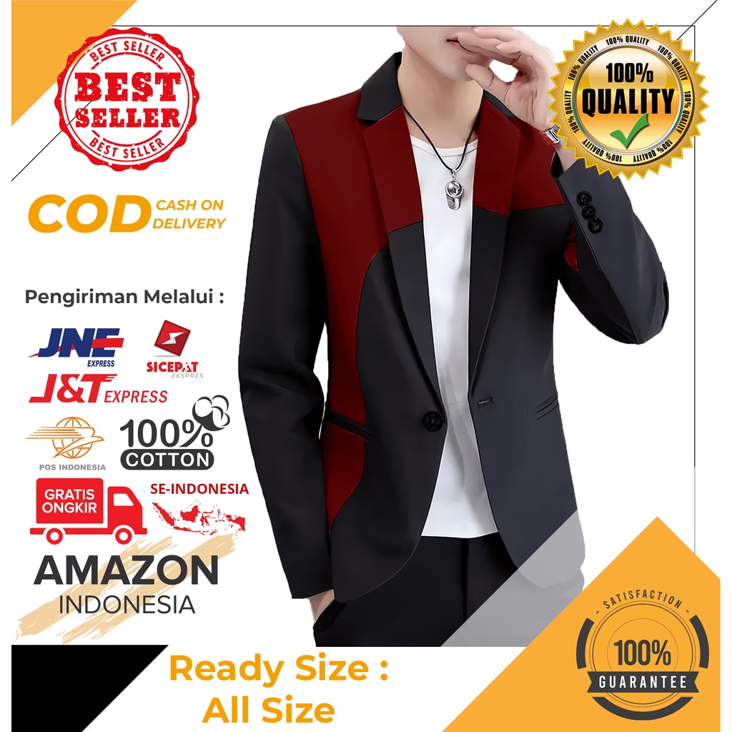 BLAZER BLAZZER JAS PRIA COWOK WARNA HITAM MERAH KEREN BAHAN TEBAL ELASTIS SLIM FIT NYAMAN DIPAKAI PREMIUM ASLI