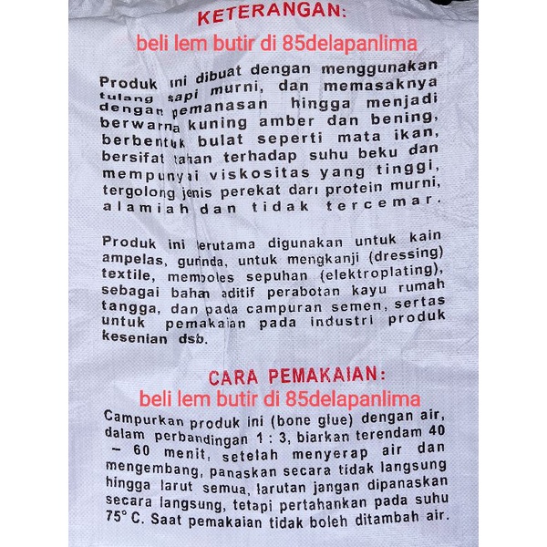

HJK Lem Butir per 1kg/lem K/lem Ka/lemka/bone glue/lem gelatin/lem anchor/lem ancur