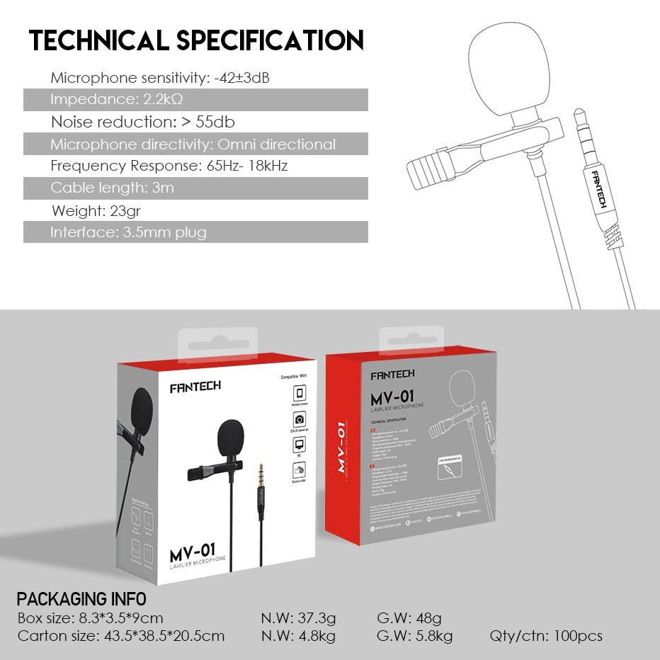 First Hand Fantech MV01 Clip on Lavalier Microphone