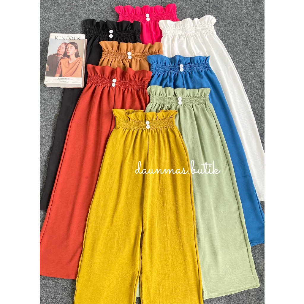 1KG MUAT 3PCS | CELANA KULOT HIGHWAIST FULL KARET KANCING DUA FASHION WANITA TERMURAH