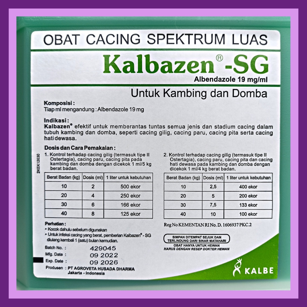 KALBAZEN SG 1 Liter | Obat Cacing Oral Semua Jenis &amp; Stadium Cacing Pada Kambing Domba | Albendazole | KALBE