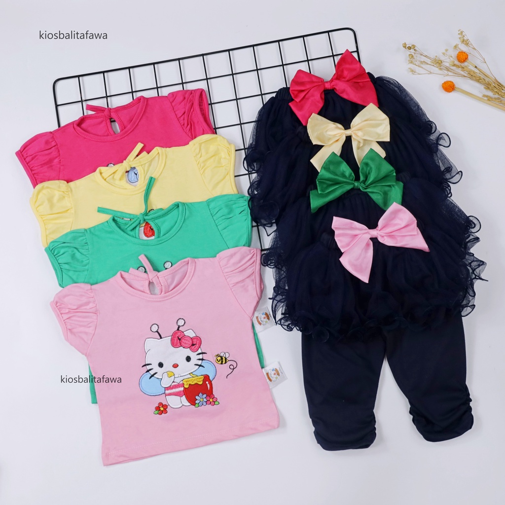 (SNI) Setelan Nikita uk 1-2 Tahun / EXPORT Quality Baju Anak Perempuan Lengan Pendek Celana Panjang Polos Babycinnamon