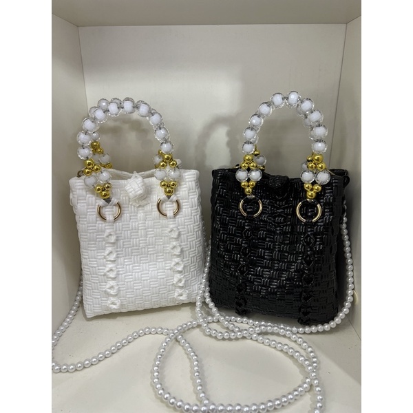 (TANPA ACCESORIES) BABY SULTAN Tas Jali Jaly Tas Anyaman Plastik Premium Mini Handle Mutiara Premium