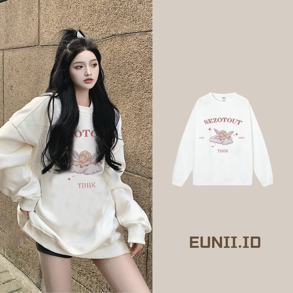 EUNII Sweater Lengan Panjang Cute Angel Korean Style/Sweater Crop/Baju Wanita/Switer Wanita/Switer