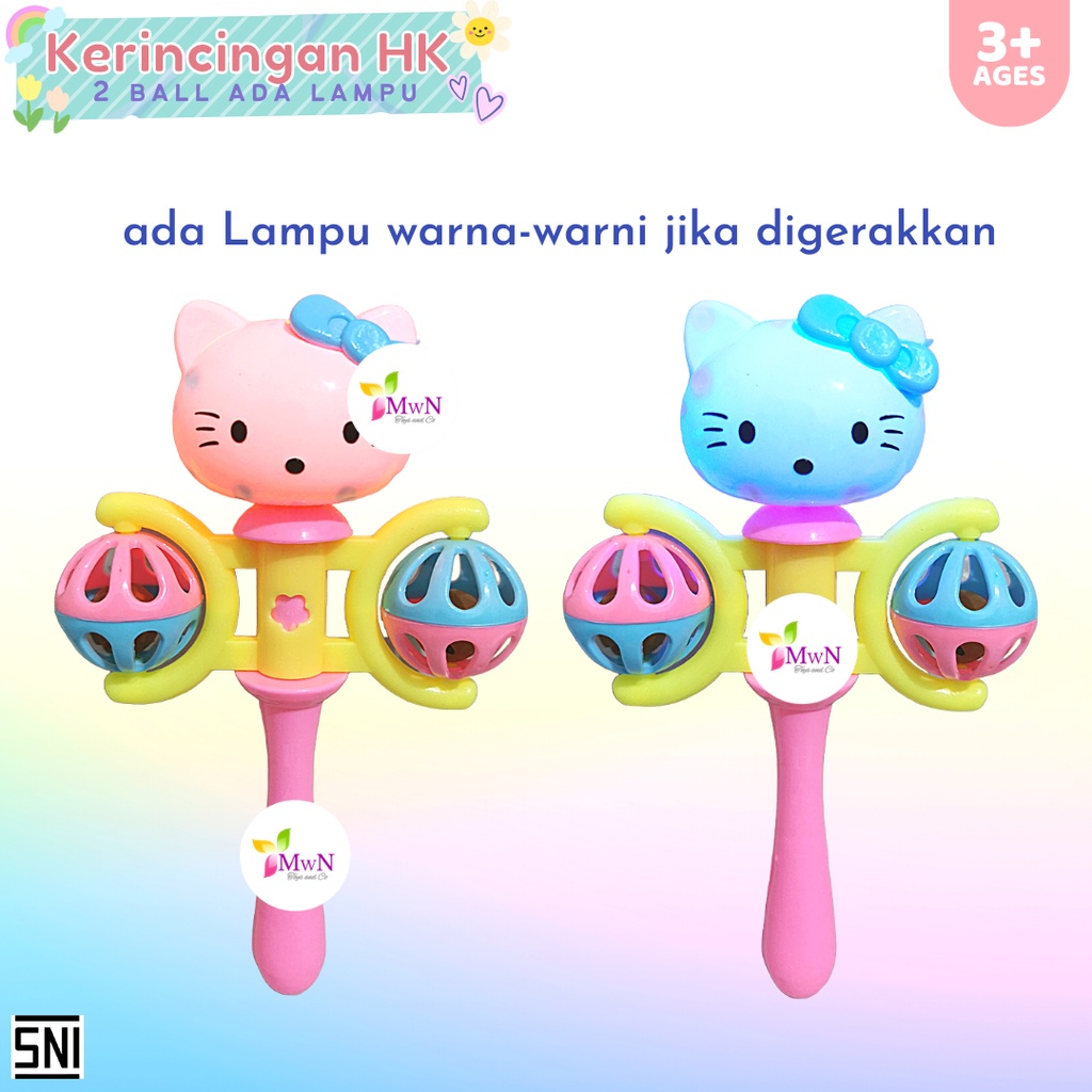 MWN Mainan Pegangan Kerincingan Bayi 2 ball Lampu Bentuk Kitty