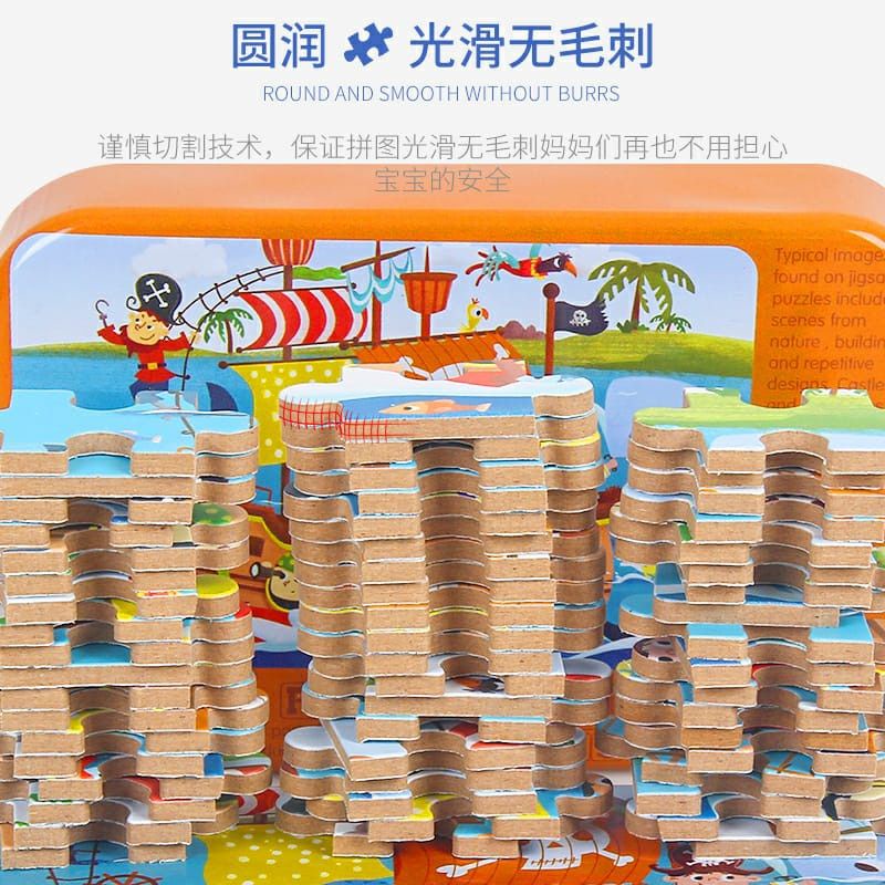 Puzzle Kayu 60pcs Kotak Besi / Wooden Puzzle 60pcs / Puzzle Kaleng / Mainan Edukasi