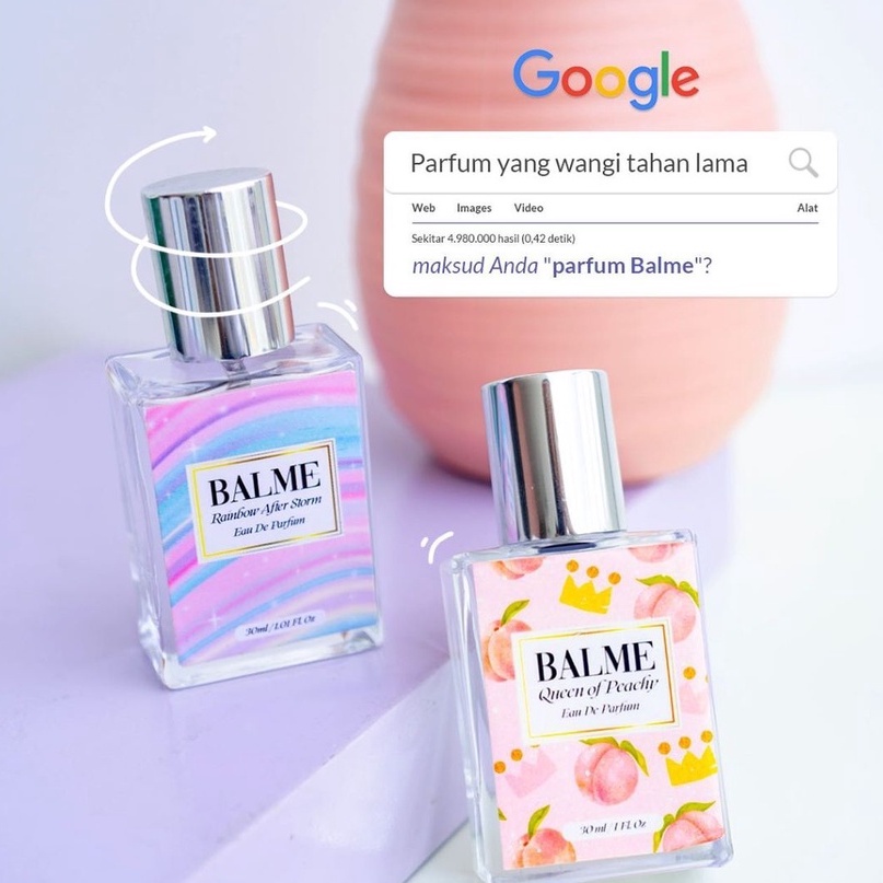 Balme Parfum Parfume Farfum Minyak Wangi Wanita Pria Cewek Cowok Anak Unisex Tahan Lama Dan Wangi Semprot Spray Roll On 24 Jam Non Alkohol Original 100% Queen Of Peachy