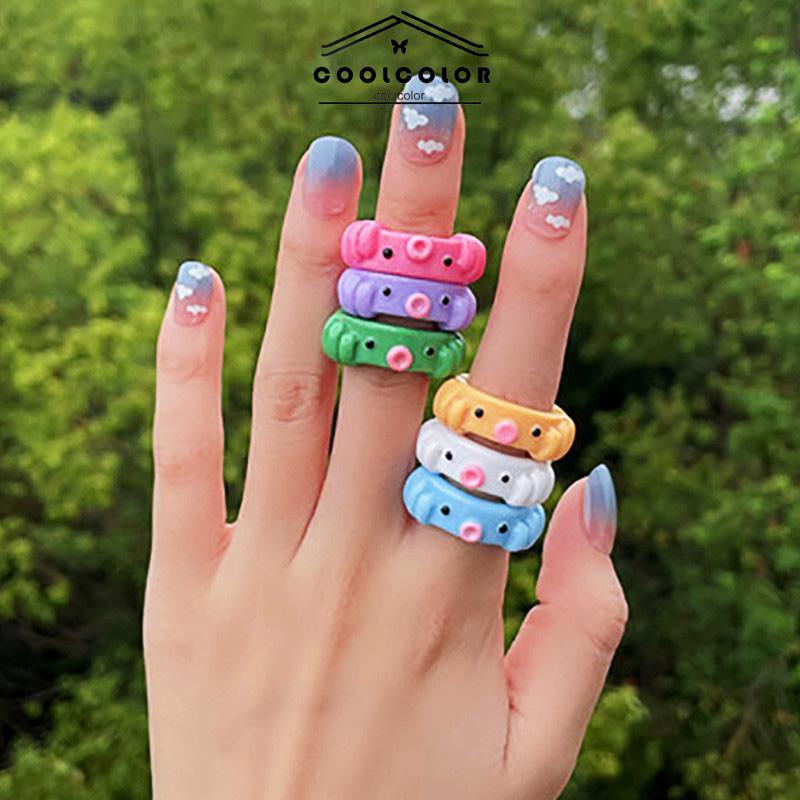 COD❤️Cincin Resin Korea Gurita Warna Candy Octopus Permen Kartun Temperamen Sederhana Kreatif  Ring Wanita Fashion Accessories