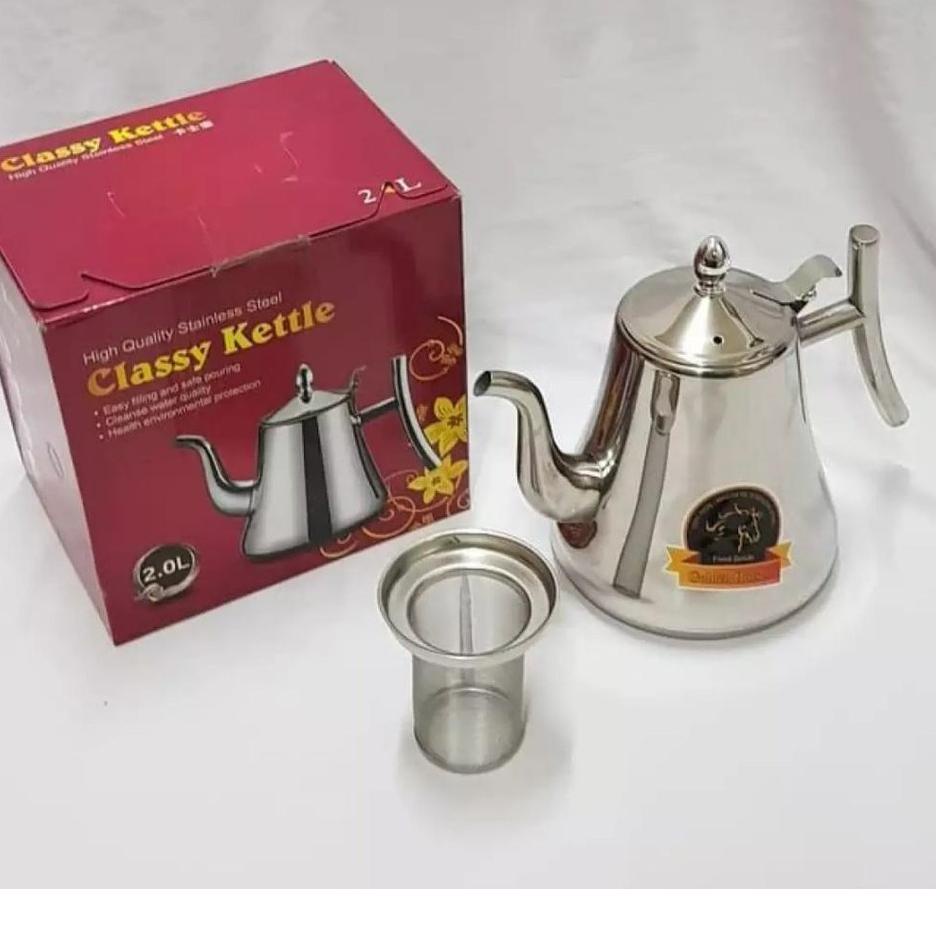 Model Baru.. Classy Kettle Teko Teh Stainless Steel Dengan Saringan /Tea Maker with Filter 2 Liter -
