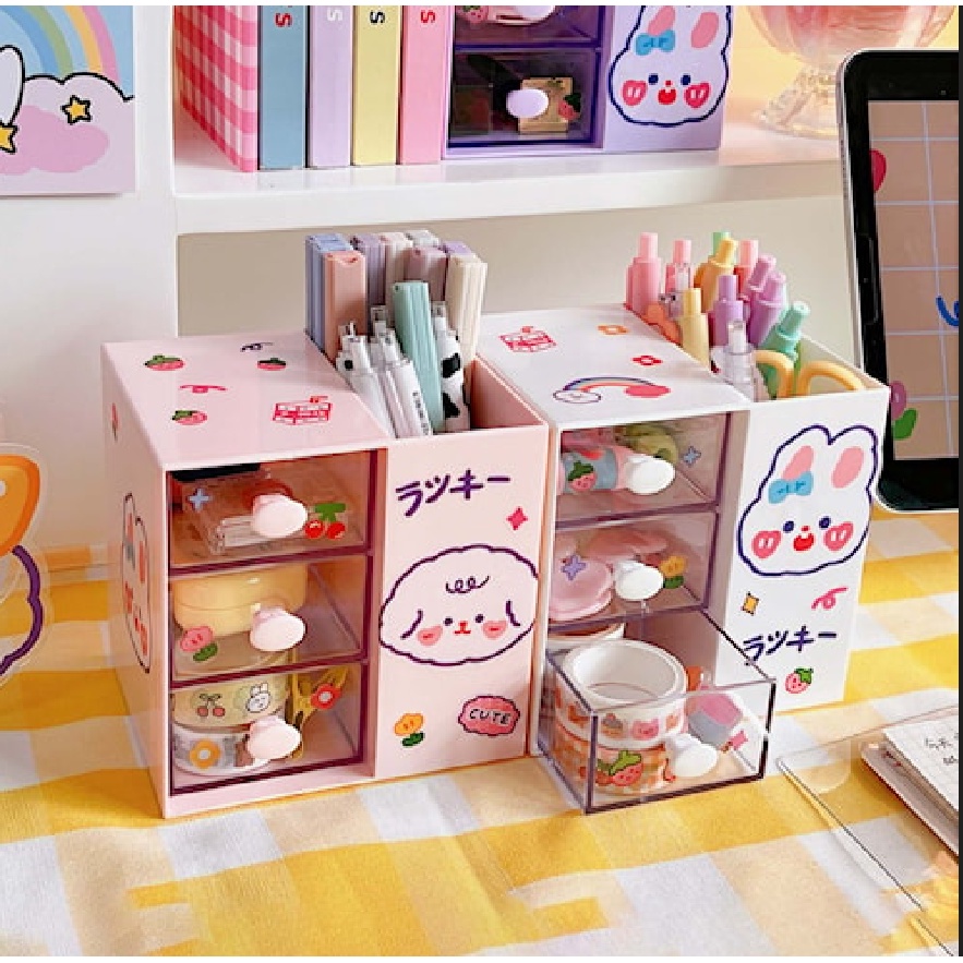 Rak Kosmetik Perhiasan dan Penyimpanan Alat Tulis Pensil Pena Mini Minimalis Plastik Aesthetic Serba