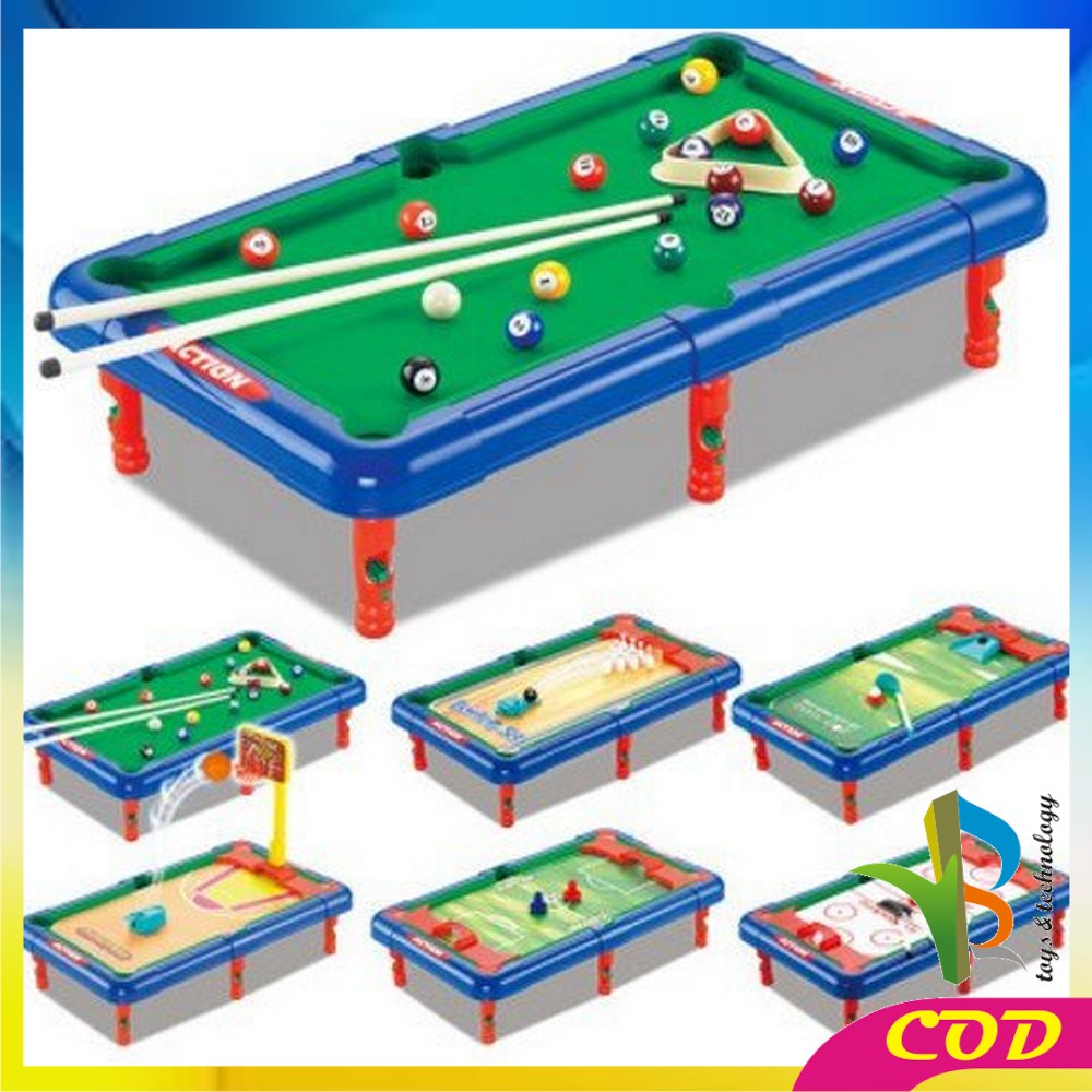 RB-M54 Mainan Anak Laki Laki Game Meja Billiard Multifungsi 6in1 Bola Kaki Bowling Bola Basket Golf