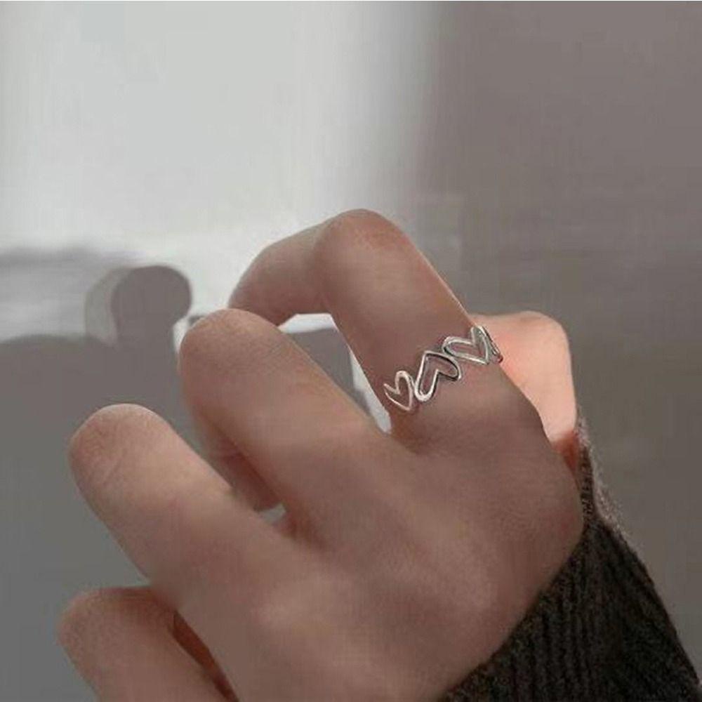 Agustin Wanita Set Cincin Manis Indah Halus Hati Mutiara Gadis Hadiah Berlian Imitasi Ins Gaya Pembukaan Cincin Fashion Perhiasan