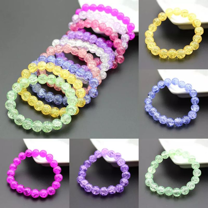 Gelang  Kristal Retak Kaca Multiwarna Bulet Perhiasan Tangan  Ukuran 8mm