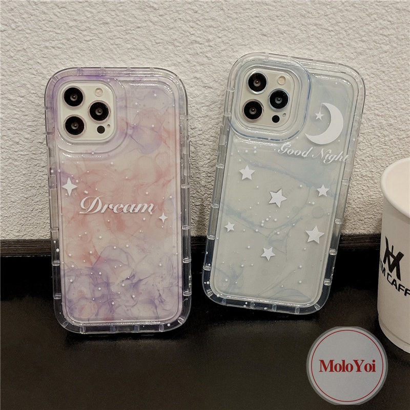 IPHONE Fantasy Tinta Lukisan Langit Berbintang Bintang Bulan Case Kompatibel Untuk Iphone11 14 13 12 Pro Max7 8 6 6S Plus XR X XS MAX Airbag Telepon Lembut TPU Bening Shockproof Back Cover